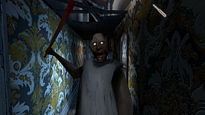 Granny 3 Horror Game Screenshot of the Villain in a Dark Ornate Hallway HD wallpaper