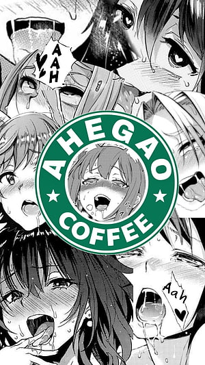 Ahegao Coffee Logo Over Black and White Anime Manga Collage HD phone wallpaper