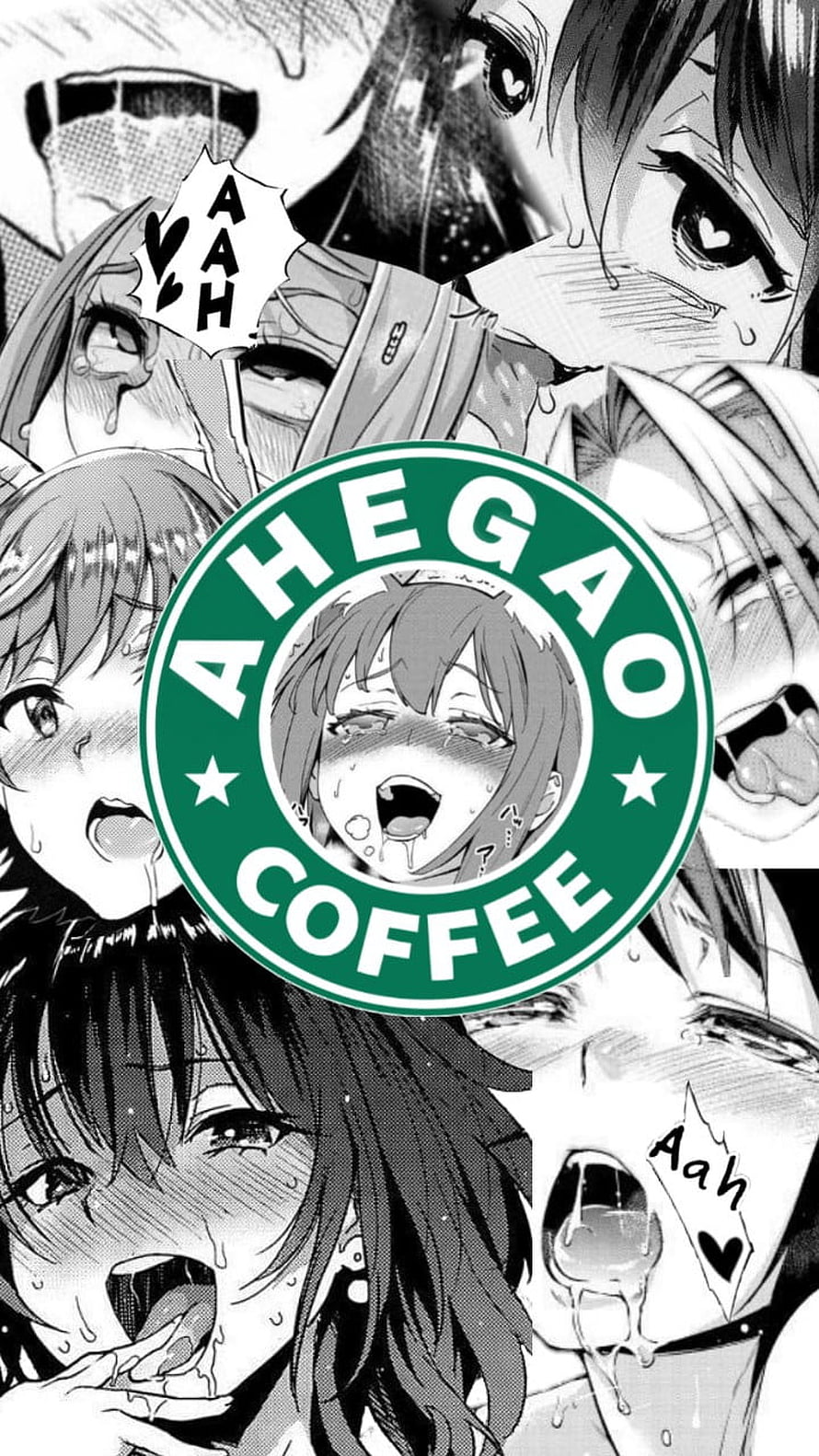 Ahegao Coffee Logo Over Black and White Anime Manga Collage HD phone wallpaper