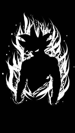 Goku Silhouette in White Energy Aura on Black Background HD phone wallpaper