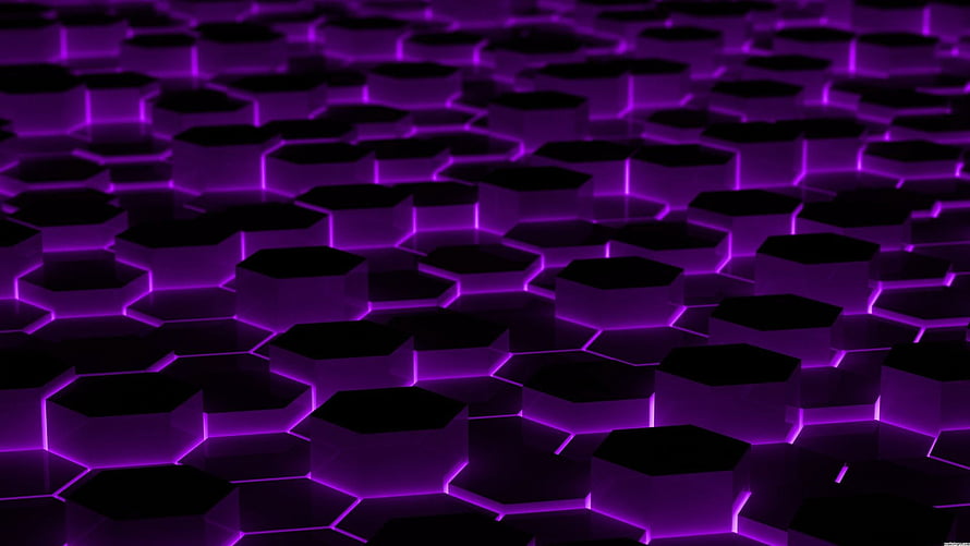 Glowing Purple Hexagonal Grid Pattern with Neon Edges and Dark 3D Depth HD wallpaper