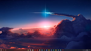 Stunning Digital Art of a Meteor Streaking Across a Vibrant Sunset Sky HD wallpaper