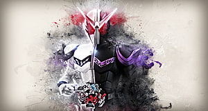 Kamen Rider W Dual Form Character Artwork with Ink Splash Background HD wallpaper