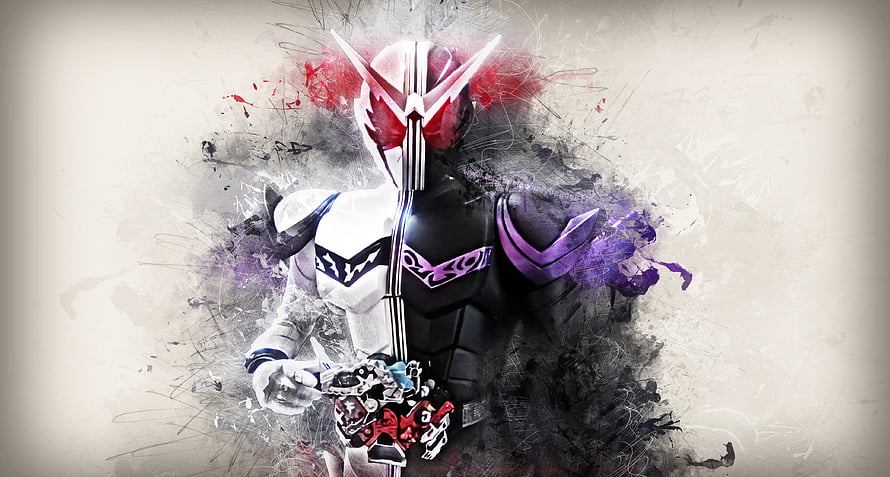 Kamen Rider W Dual Form Character Artwork with Ink Splash Background HD wallpaper