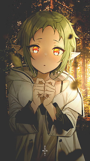 Mushoku Tensei Elf Girl Anime Illustration in Golden Forest Light HD phone wallpaper