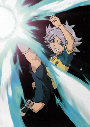 Shawn Frost unleashing a powerful ice attack in Inazuma Eleven anime action scene HD phone wallpaper