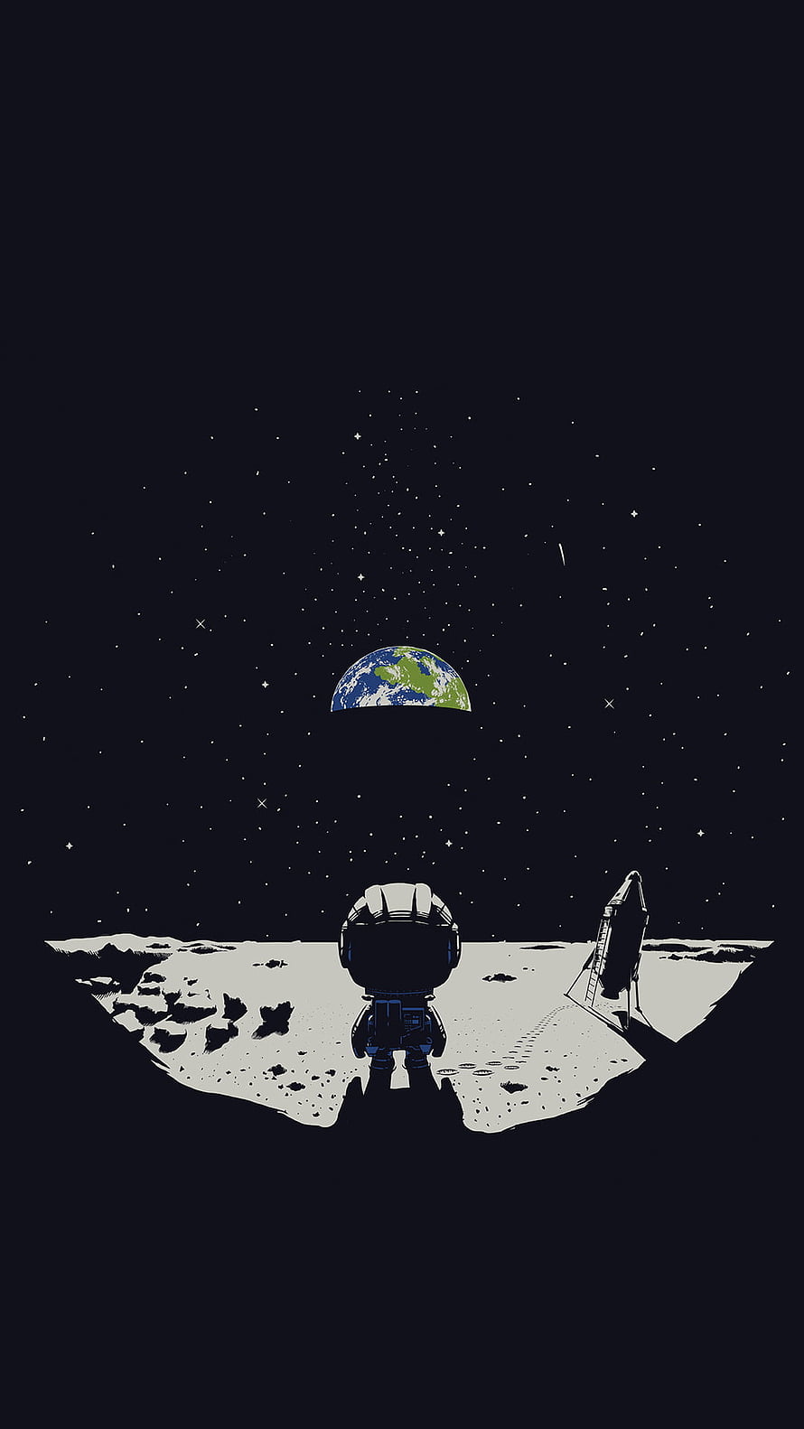 Kerbal Space Program Chibi Astronaut on Lunar Surface Gazing at Earth HD phone wallpaper