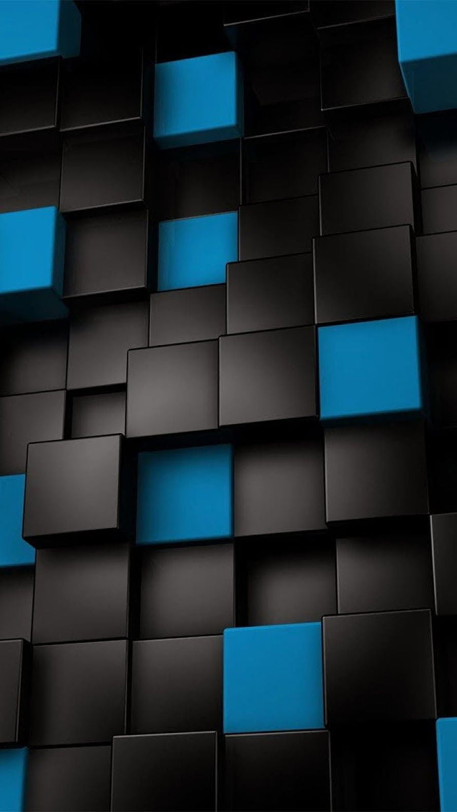Abstract 3D Geometric Cube Pattern in Black and Cyan Blue HD phone wallpaper