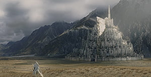 Minas Tirith White City on the Mountain in Lord of the Rings Fantasy Landscape HD wallpaper