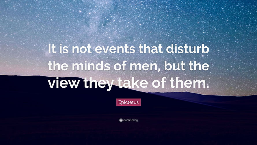 Stoic Philosophy Quote by Epictetus Over a Starry Night Sky and Mountain Silhouette HD wallpaper