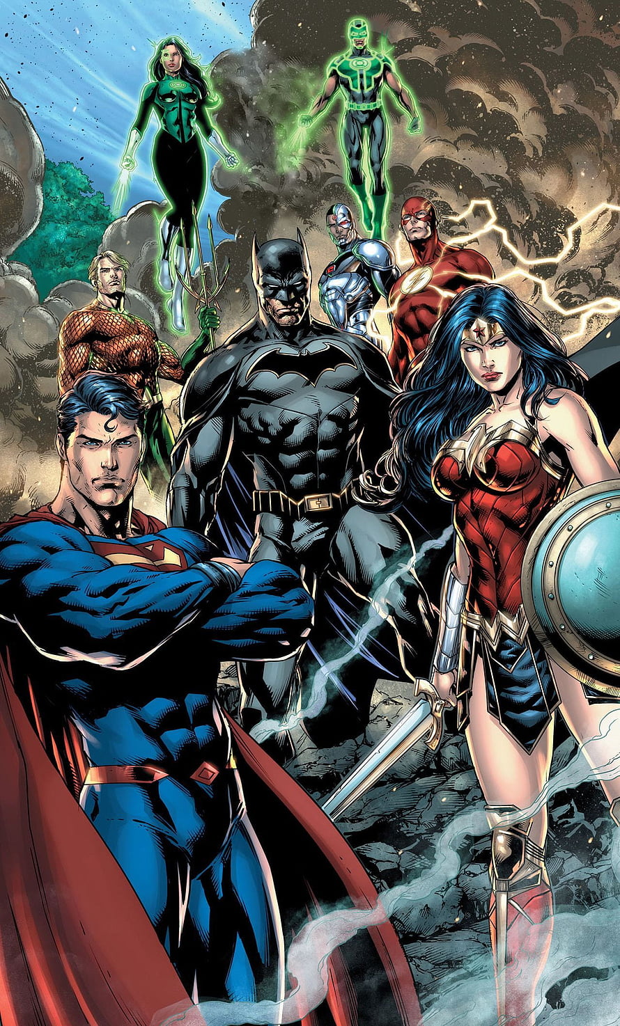 DC Justice League Heroes Grouping Featuring Superman Batman Wonder Woman Aquaman Flash Green Lantern HD phone wallpaper