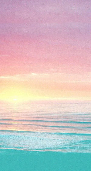 Pastel Pink Sunset Over Calm Ocean Waves with Soft Watercolor Gradient HD phone wallpaper