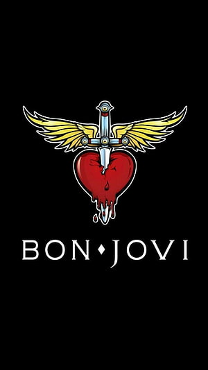 Bon Jovi Winged Sword and Heart Logo on Black Background HD phone wallpaper