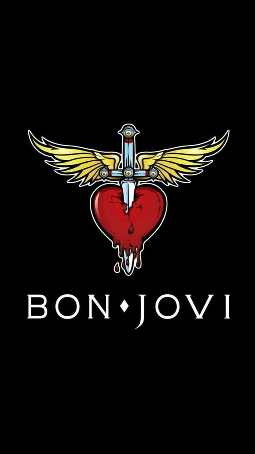 Bon Jovi Winged Sword and Heart Logo on Black Background HD phone wallpaper
