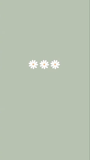 Minimalist sage green background with three small white daisies centered for a soft aesthetic phone wallpaper HD phone wallpaper