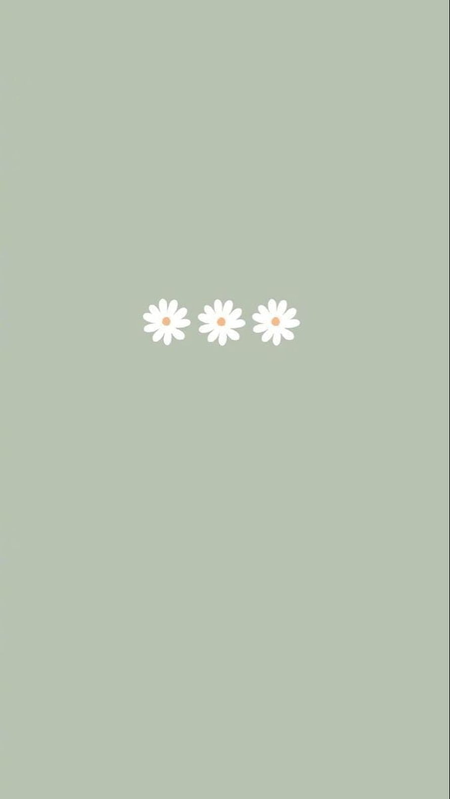 Minimalist sage green background with three small white daisies centered for a soft aesthetic phone wallpaper HD phone wallpaper