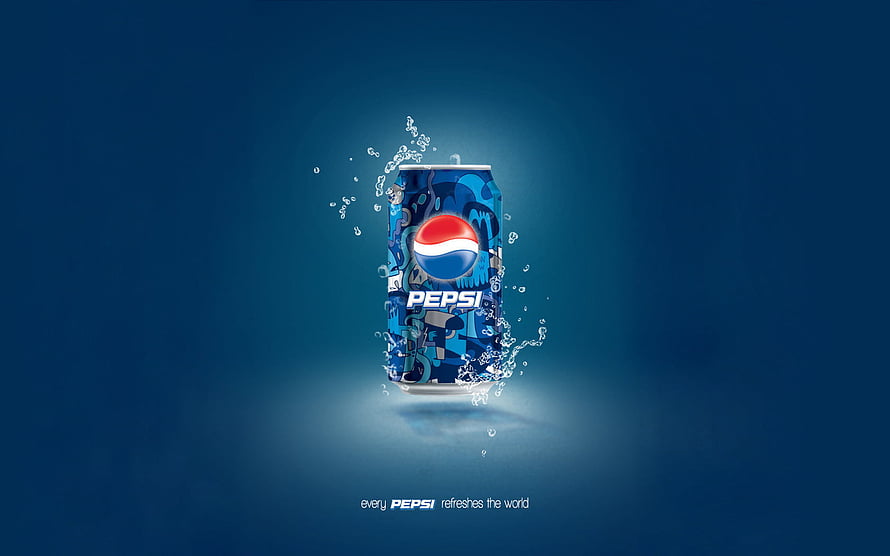 Pepsi Can with Water Splash on Deep Blue Background HD wallpaper