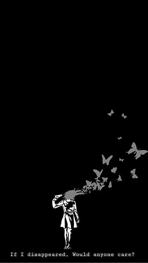 Melancholic Girl Dissolving Into Butterflies Against Black Background HD phone wallpaper