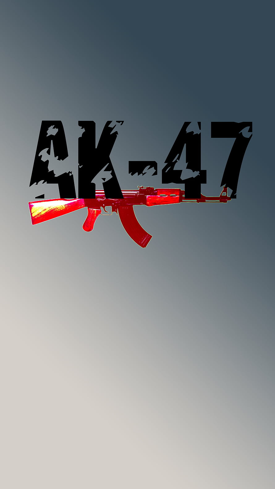 Red AK-47 Assault Rifle Graphic with Distressed Typography on Gradient Background HD phone wallpaper