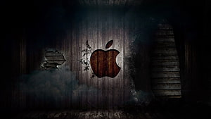 Apple Logo on Dark Rustic Wooden Wall with Smoke and Grunge Texture HD wallpaper