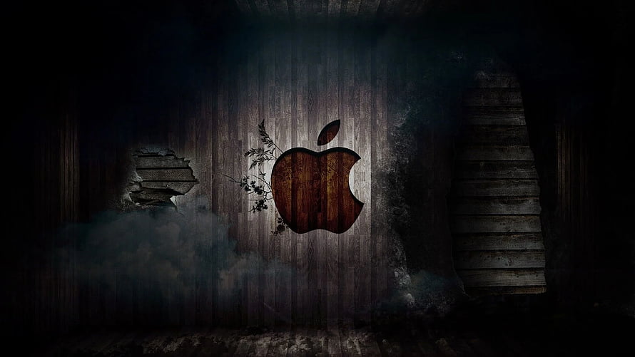 Apple Logo on Dark Rustic Wooden Wall with Smoke and Grunge Texture HD wallpaper