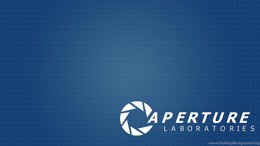 Aperture Laboratories Logo on Blue Grid Background from Portal Video Game Series HD wallpaper