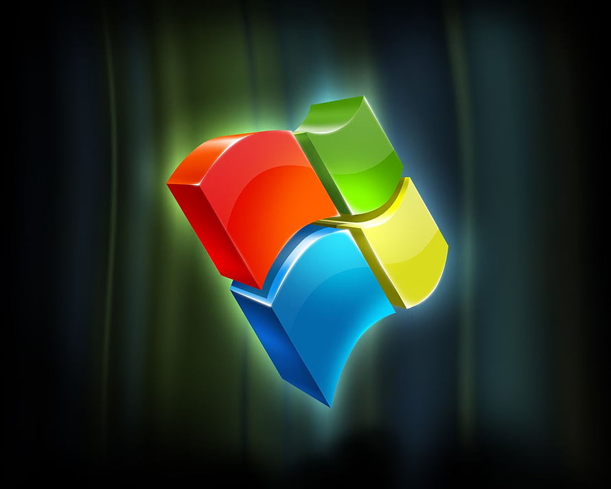 Glowing 3D Microsoft Windows Logo with Vibrant Colors on Dark Background HD wallpaper