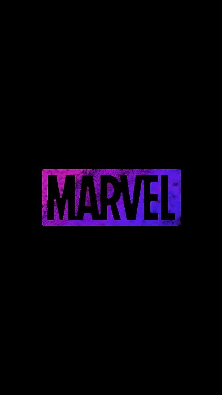 Glowing Purple Marvel Logo on Black Background Minimalist Design HD phone wallpaper