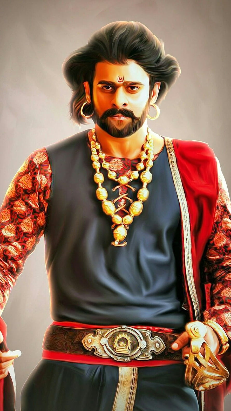 Prabhas as Baahubali Hero in Traditional Indian Warrior Attire with Gold Jewelry HD phone wallpaper