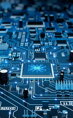 Glowing Blue Circuit Board with Central Processor and Electronic Components HD phone wallpaper