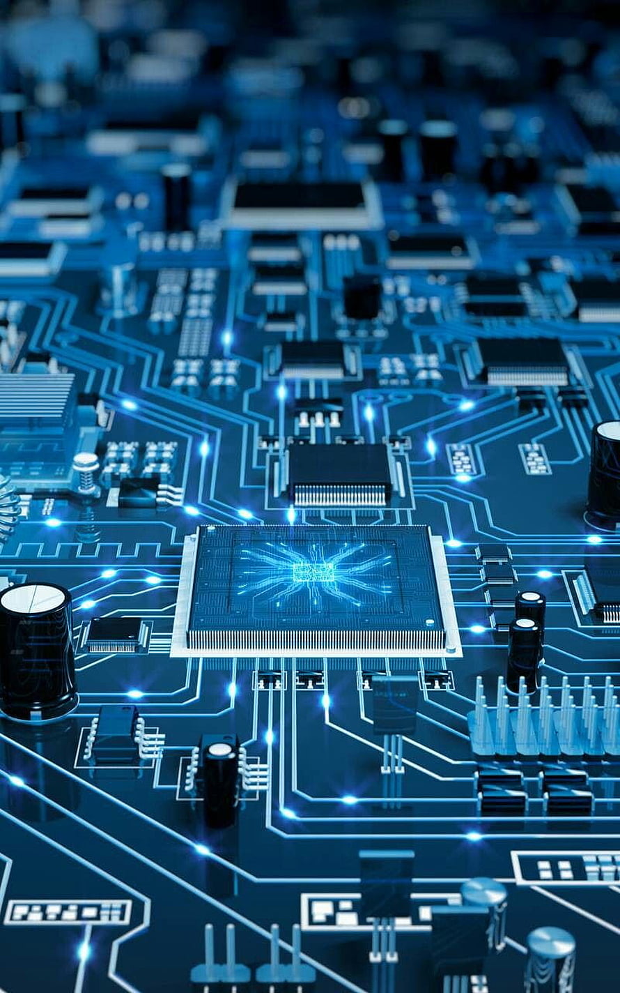 Glowing Blue Circuit Board with Central Processor and Electronic Components HD phone wallpaper