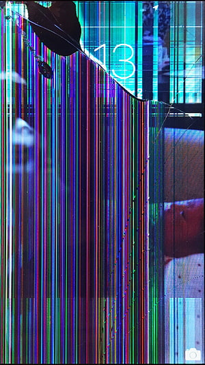 Cracked Smartphone Screen with Vertical Color Stripes and Digital Glitch Effect HD phone wallpaper