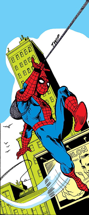 Spider-Man Swinging Through a Retro Comic Cityscape in Classic Marvel Style, Spiderman Web Swinging, Marvel comics, Spiderman comics HD phone wallpaper