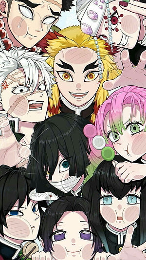 Demon Slayer Hashira Chibi Group Portrait Anime Wallpaper HD phone wallpaper