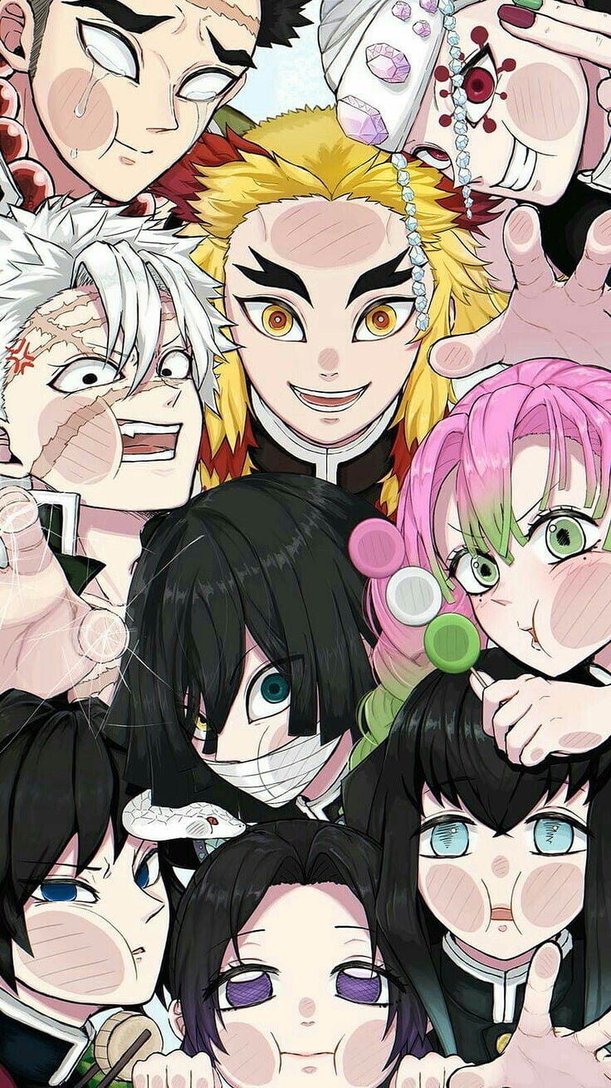 Demon Slayer Hashira Chibi Group Portrait Anime Wallpaper HD phone wallpaper