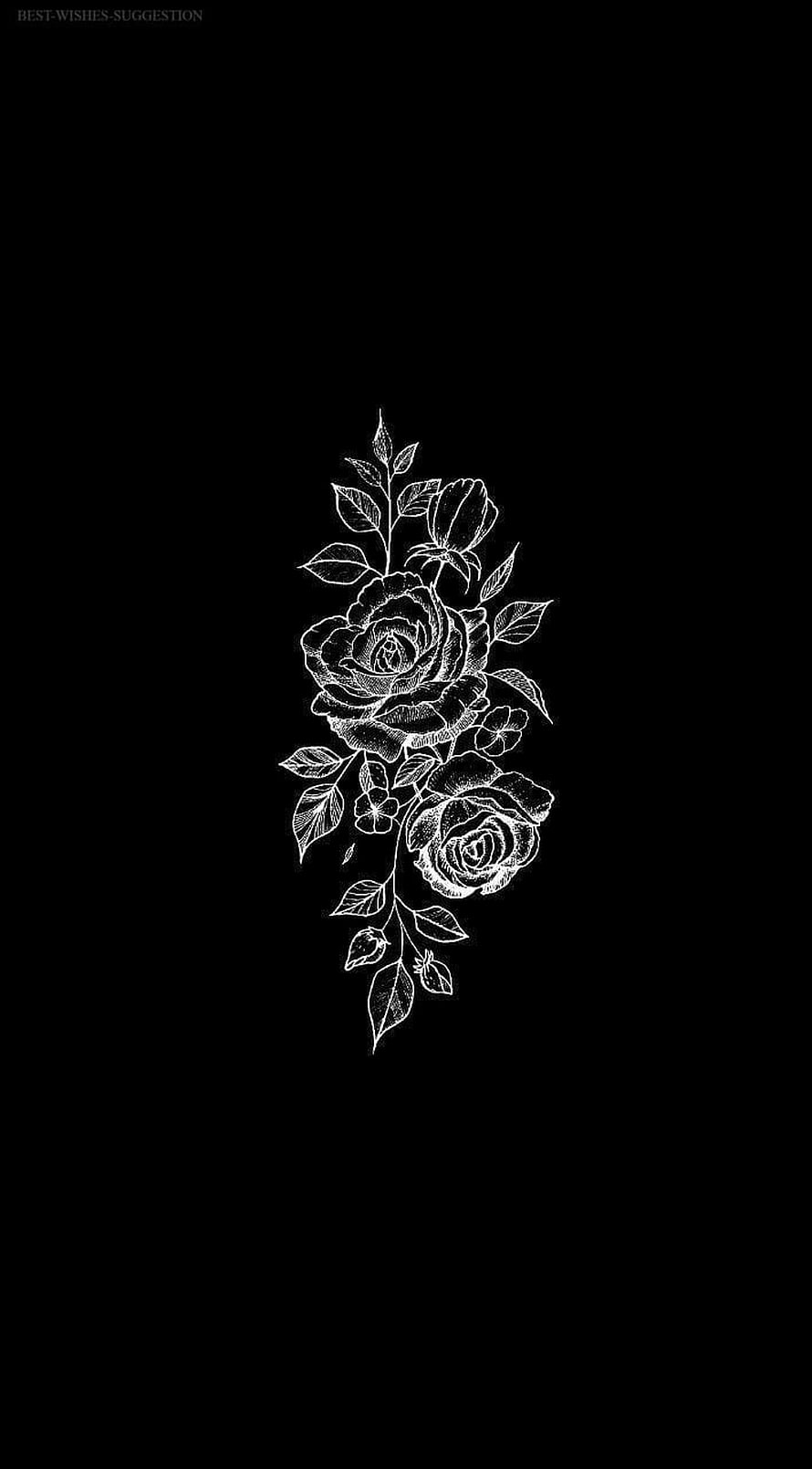 Minimalist White Rose Line Art on Black Background HD phone wallpaper