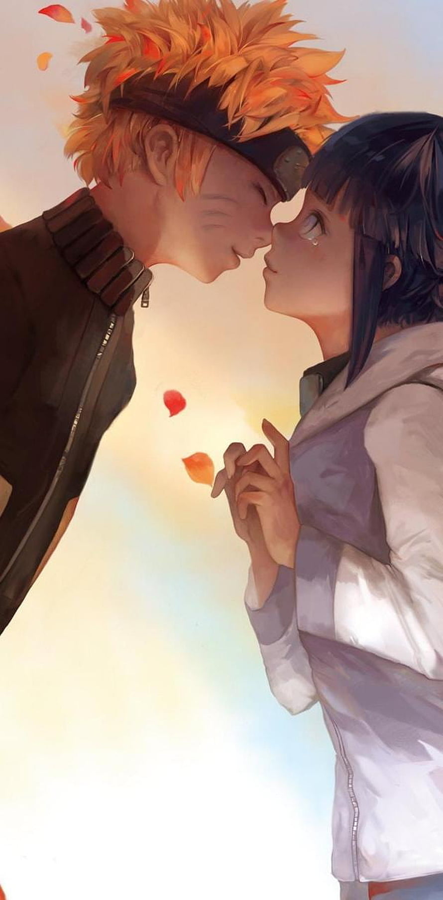 Naruto and Hinata Sharing an Intimate Moment with Falling Petals HD phone wallpaper