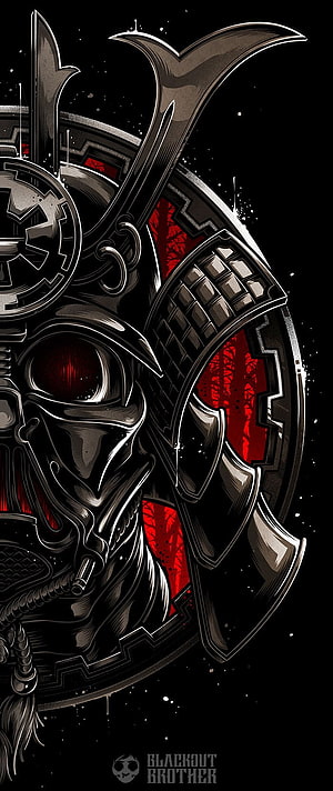 Darth Vader Samurai Warrior Illustration with Red Glowing Eyes and Black Armor HD phone wallpaper