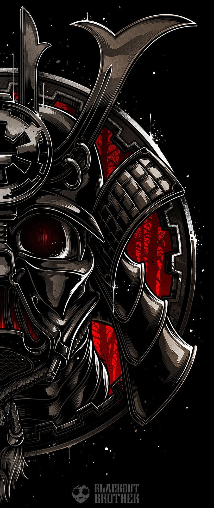 Darth Vader Samurai Warrior Illustration with Red Glowing Eyes and Black Armor HD phone wallpaper