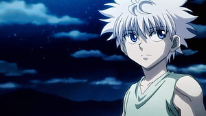 Killua Zoldyck from Hunter x Hunter Anime Under a Starry Night Sky HD wallpaper