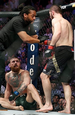 UFC Octagon Moment: Khabib Nurmagomedov and Conor McGregor Face Off HD phone wallpaper