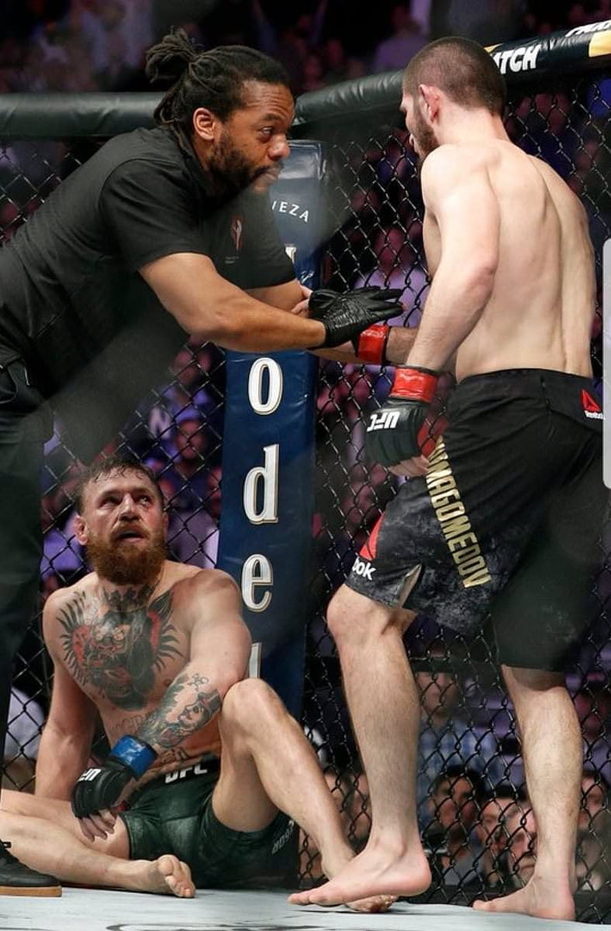 UFC Octagon Moment: Khabib Nurmagomedov and Conor McGregor Face Off HD phone wallpaper