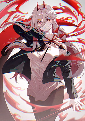 Power from Chainsaw Man wielding red arrows in dynamic anime illustration HD phone wallpaper