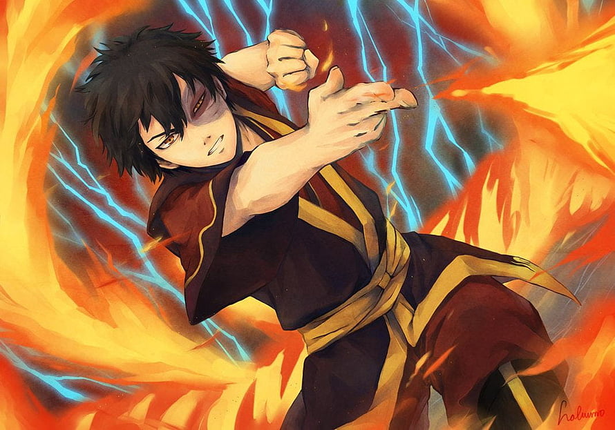 Zuko from Avatar The Last Airbender in a Dynamic Fire and Lightning Combat Pose HD wallpaper