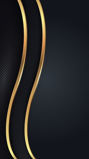Elegant Dark Abstract Wallpaper with Flowing Gold Curves and Perforated Metal Texture HD phone wallpaper