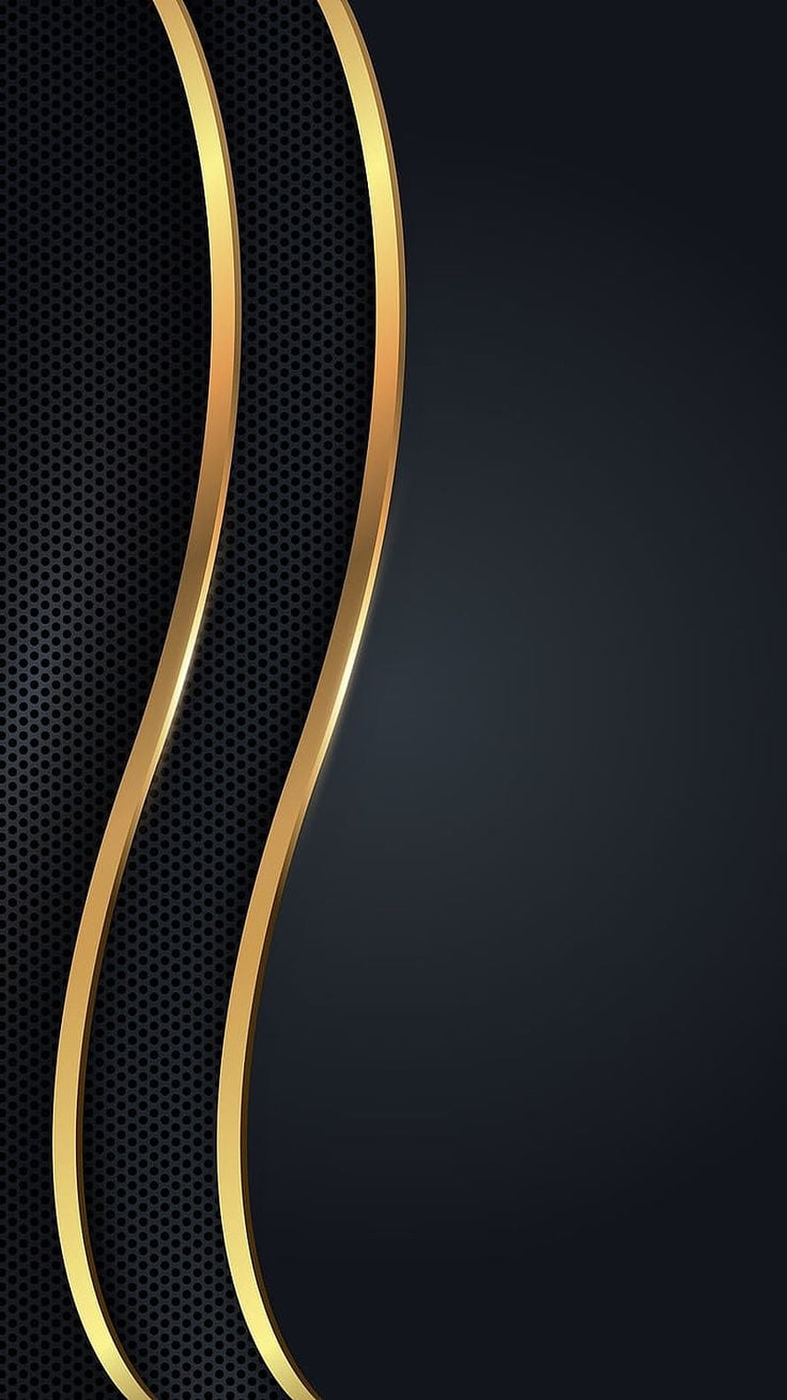 Elegant Dark Abstract Wallpaper with Flowing Gold Curves and Perforated Metal Texture HD phone wallpaper