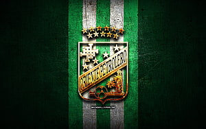 Oriente Petrolero FC Emblem on Textured Green and White Striped Background HD wallpaper