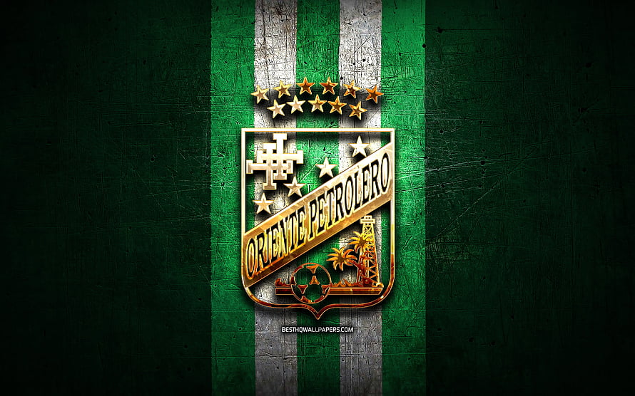 Oriente Petrolero FC Emblem on Textured Green and White Striped Background HD wallpaper