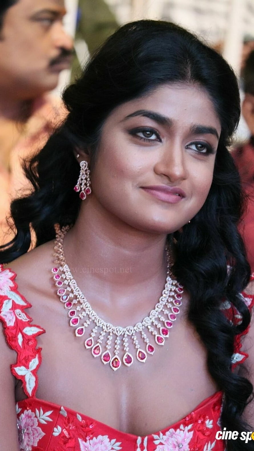 Dimple Hayathi in Red Embroidered Dress with Ruby and Diamond Necklace HD phone wallpaper