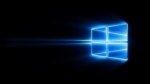 Glowing Windows 10 Logo with Neon Blue Reflection on Black Background HD wallpaper